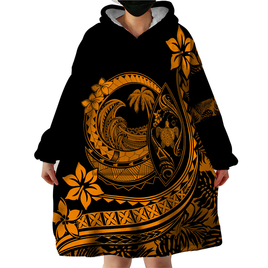 Polynesian Plumeria Wearable Blanket Hoodie Ride The Waves - Orange - Wonder Print Shop