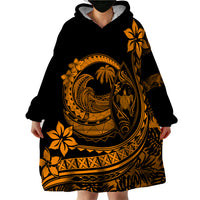 Polynesian Plumeria Wearable Blanket Hoodie Ride The Waves - Orange - Wonder Print Shop