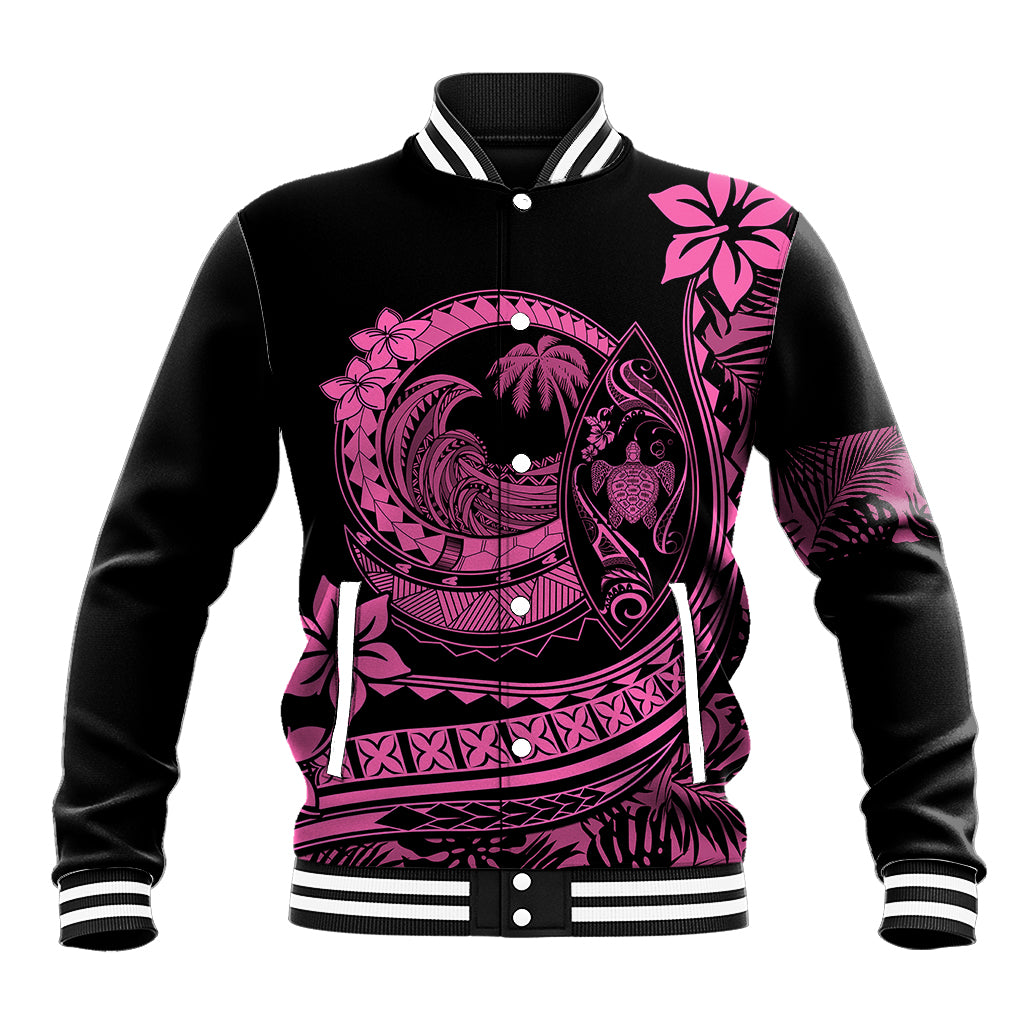 Polynesian Plumeria Baseball Jacket Ride The Waves - Pink LT7 - Wonder Print Shop