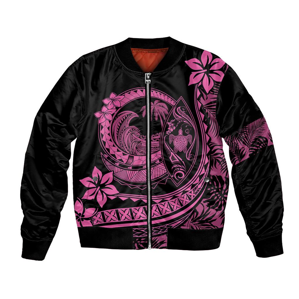 Polynesian Plumeria Bomber Jacket Ride The Waves - Pink LT7 - Wonder Print Shop
