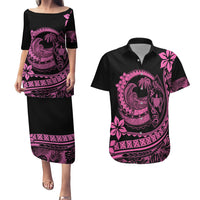Polynesian Plumeria Couples Matching Puletasi Dress and Hawaiian Shirt Ride The Waves - Pink LT7 - Wonder Print Shop