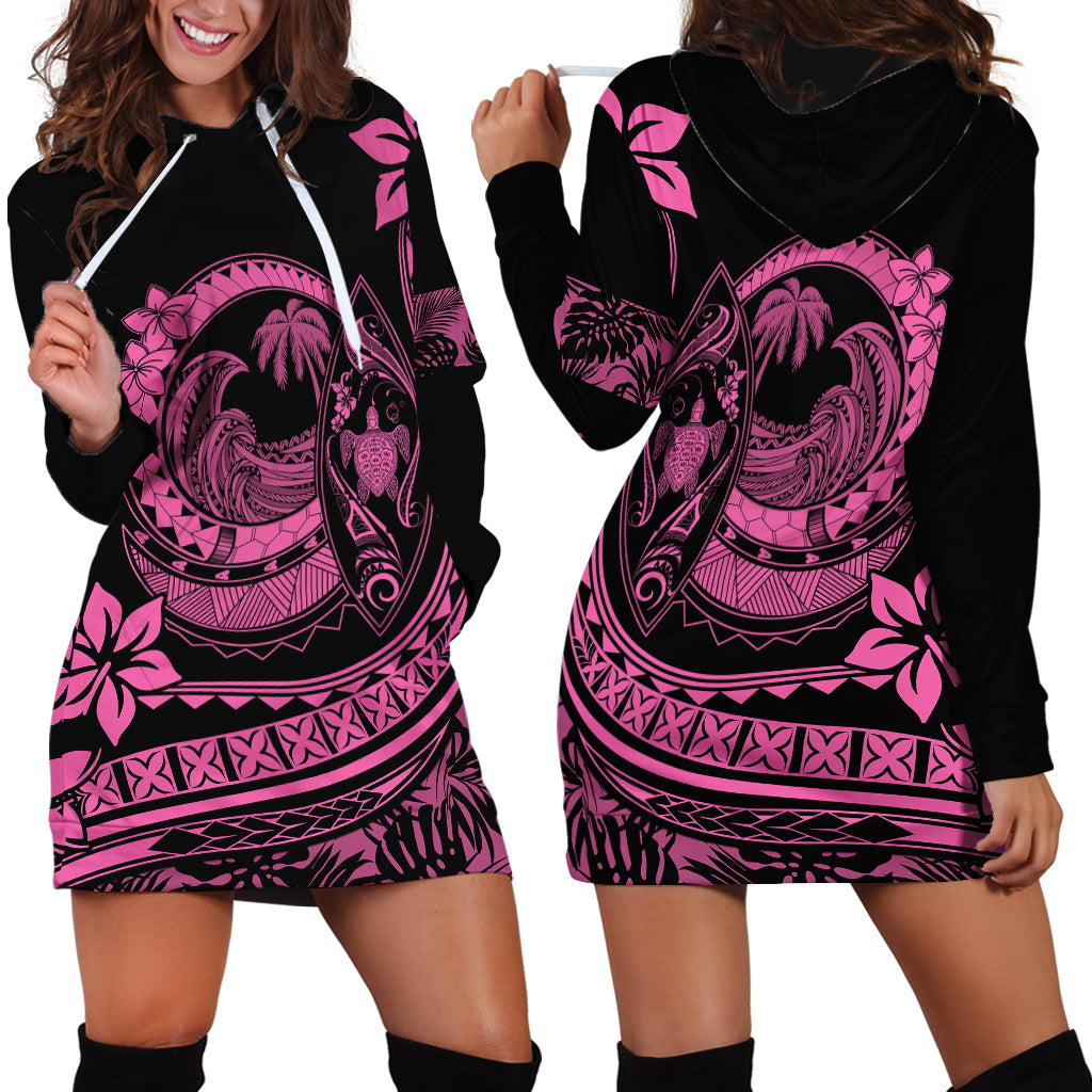 Polynesian Plumeria Hoodie Dress Ride The Waves - Pink - Wonder Print Shop