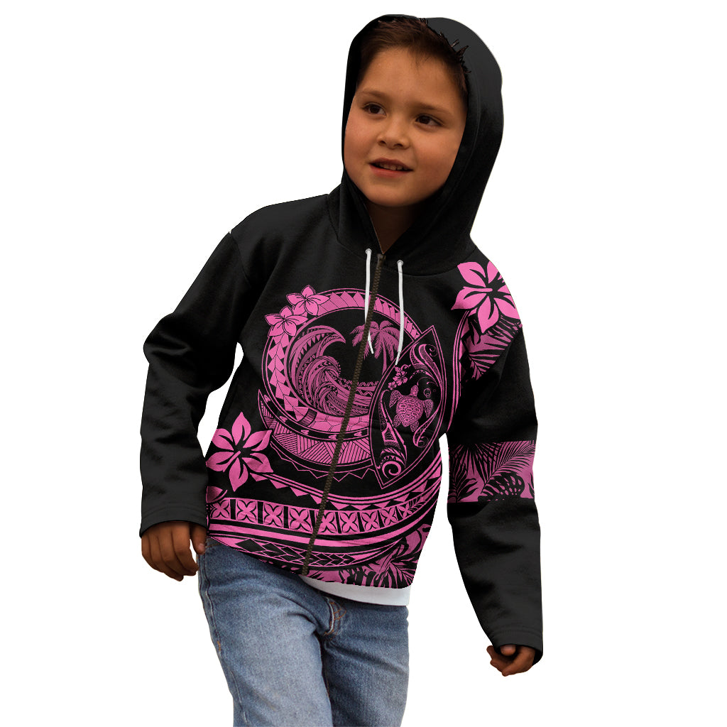 Polynesian Plumeria Kid Hoodie Ride The Waves - Pink - Wonder Print Shop