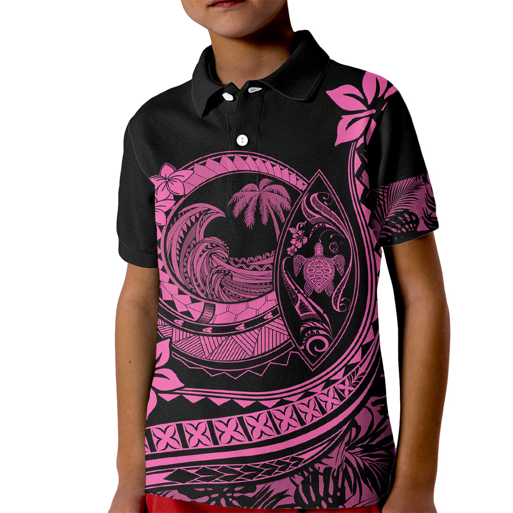 Polynesian Plumeria Kid Polo Shirt Ride The Waves - Pink - Wonder Print Shop