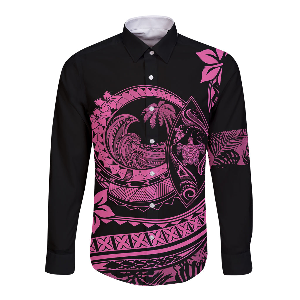 Polynesian Plumeria Long Sleeve Button Shirt Ride The Waves - Pink - Wonder Print Shop