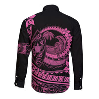 Polynesian Plumeria Long Sleeve Button Shirt Ride The Waves - Pink - Wonder Print Shop