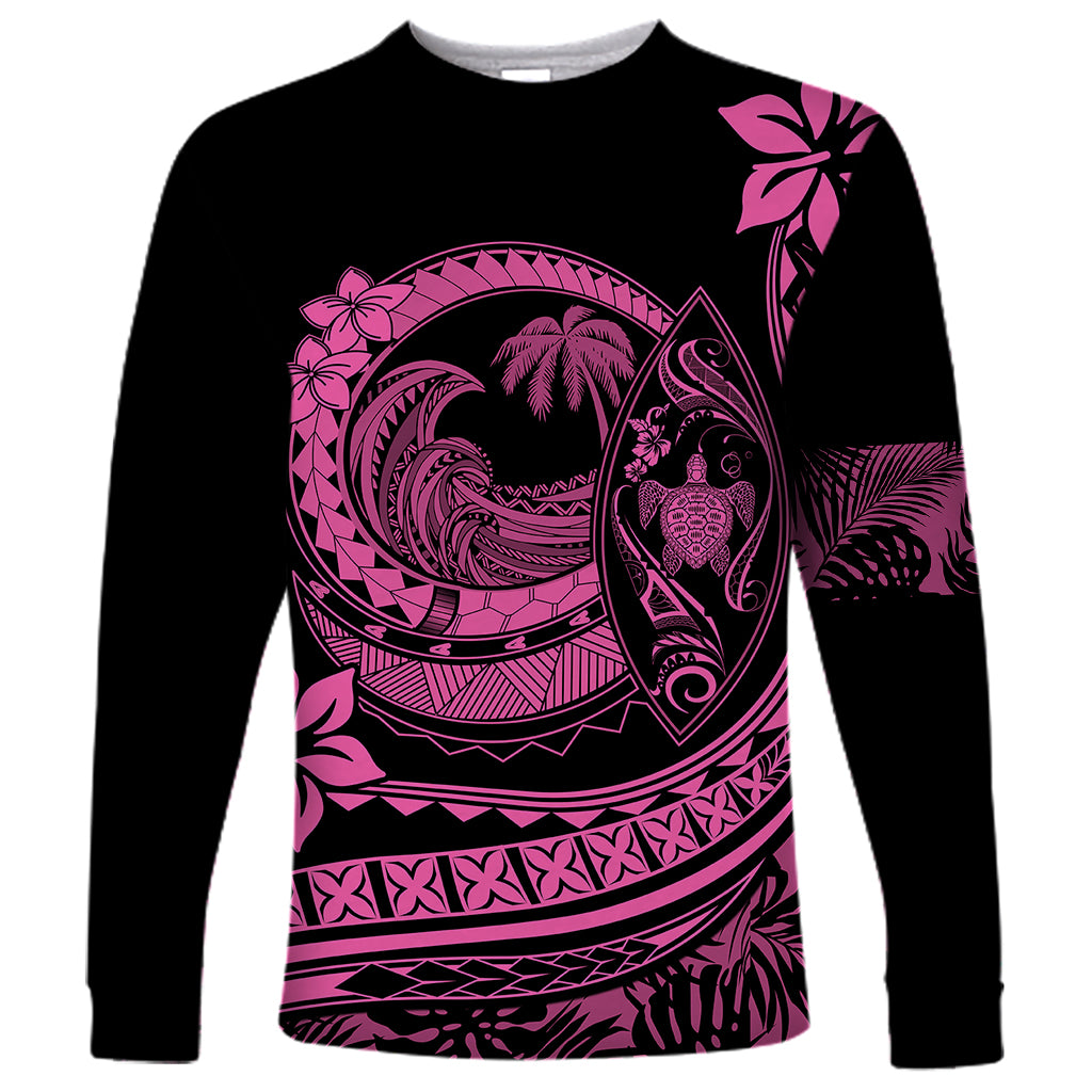 Polynesian Plumeria Long Sleeve Shirt Ride The Waves - Pink - Wonder Print Shop