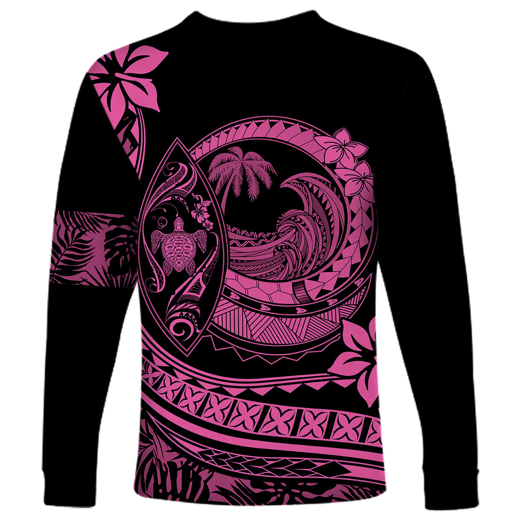 Polynesian Plumeria Long Sleeve Shirt Ride The Waves - Pink - Wonder Print Shop