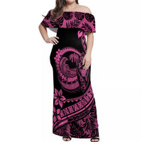 Polynesian Plumeria Off Shoulder Maxi Dress Ride The Waves - Pink - Wonder Print Shop
