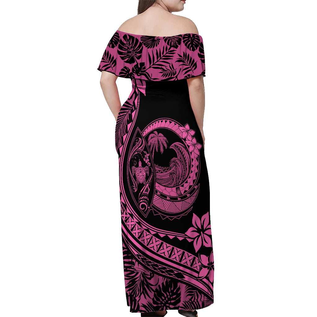 Polynesian Plumeria Off Shoulder Maxi Dress Ride The Waves - Pink - Wonder Print Shop