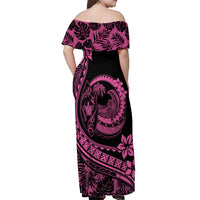 Polynesian Plumeria Off Shoulder Maxi Dress Ride The Waves - Pink - Wonder Print Shop