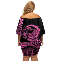 Polynesian Plumeria Off Shoulder Short Dress Ride The Waves - Pink - Wonder Print Shop