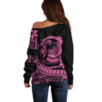 Polynesian Plumeria Off Shoulder Sweater Ride The Waves - Pink - Wonder Print Shop