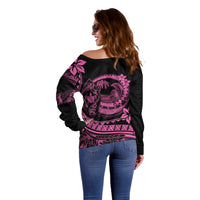 Polynesian Plumeria Off Shoulder Sweater Ride The Waves - Pink - Wonder Print Shop