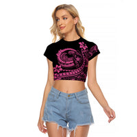 Polynesian Plumeria Raglan Cropped T Shirt Ride The Waves - Pink - Wonder Print Shop