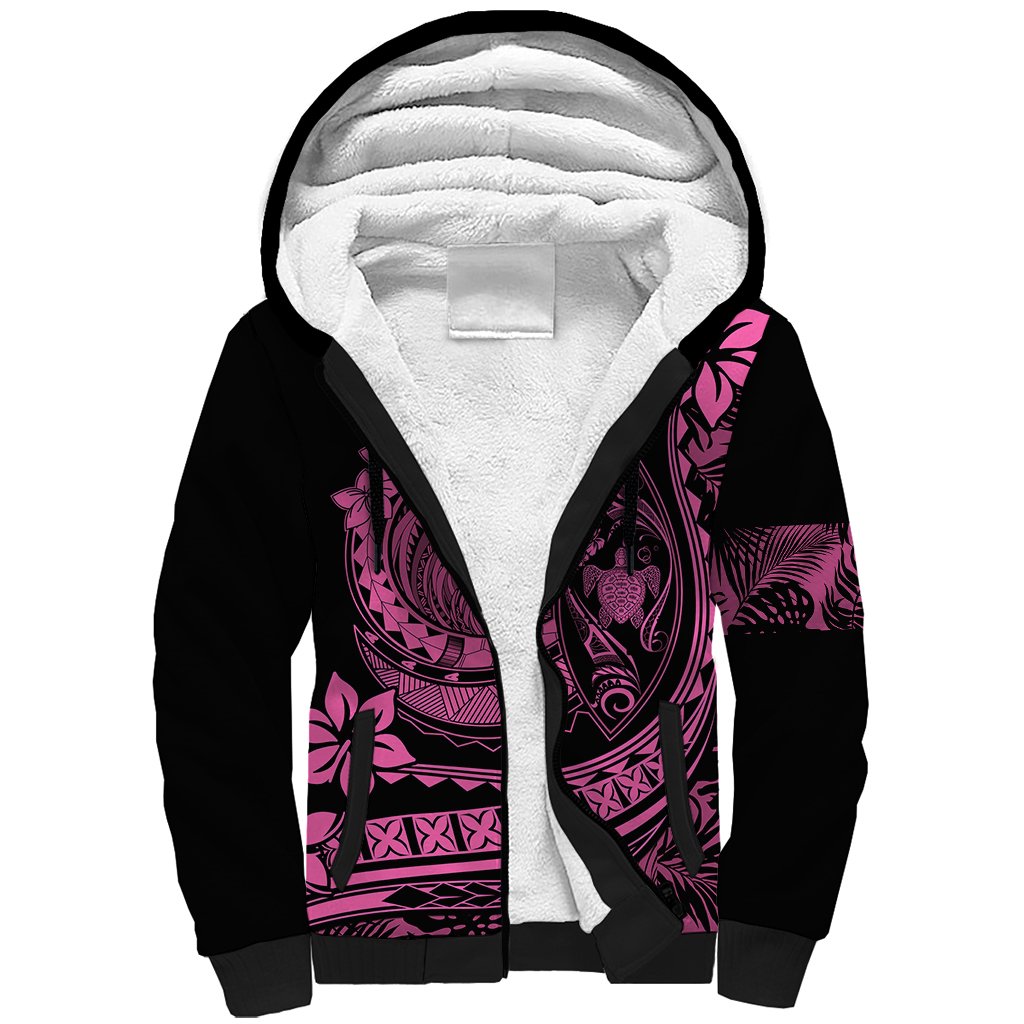 Polynesian Plumeria Sherpa Hoodie Ride The Waves - Pink - Wonder Print Shop