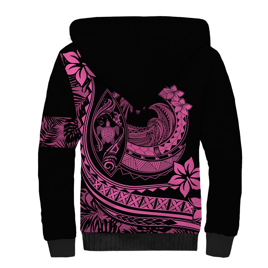 Polynesian Plumeria Sherpa Hoodie Ride The Waves - Pink - Wonder Print Shop