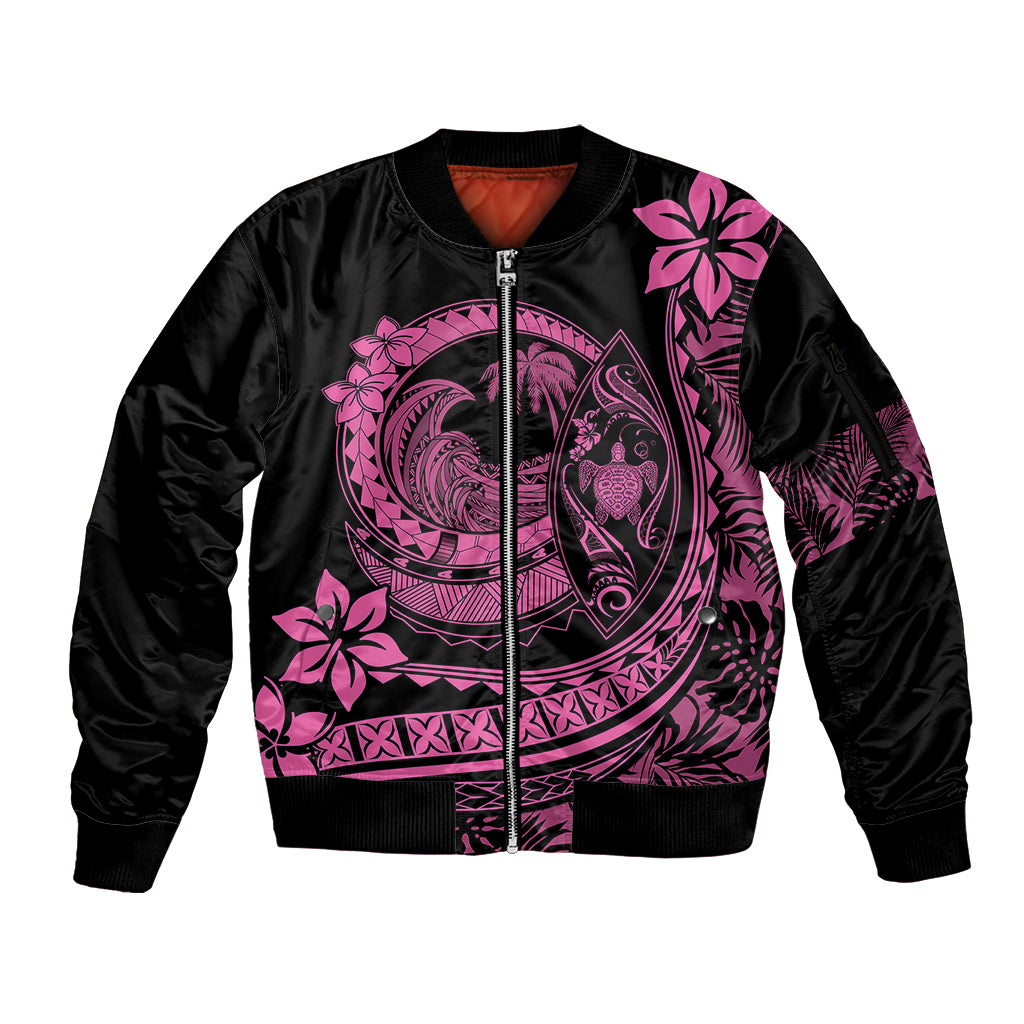 Polynesian Plumeria Sleeve Zip Bomber Jacket Ride The Waves - Pink - Wonder Print Shop