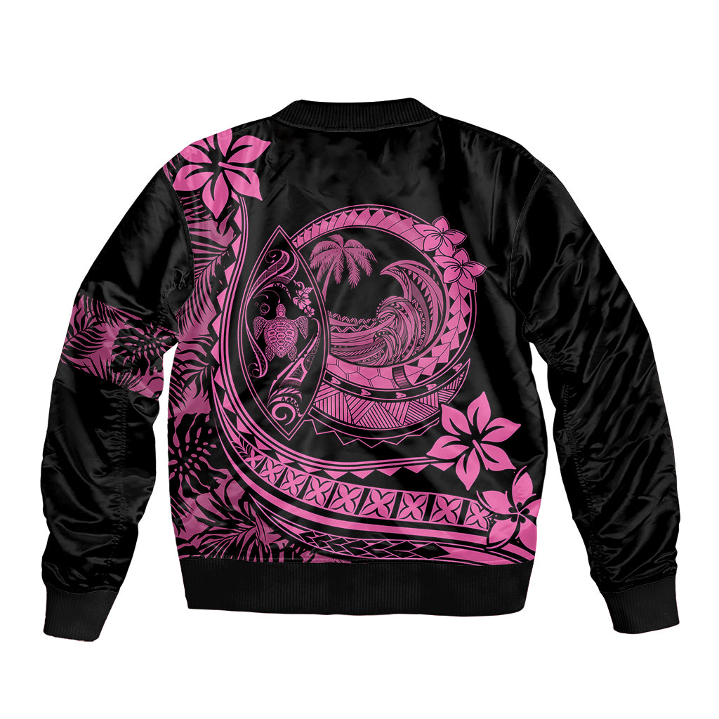 Polynesian Plumeria Sleeve Zip Bomber Jacket Ride The Waves - Pink - Wonder Print Shop