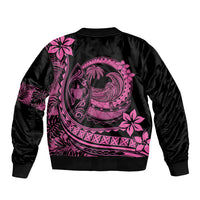 Polynesian Plumeria Sleeve Zip Bomber Jacket Ride The Waves - Pink - Wonder Print Shop