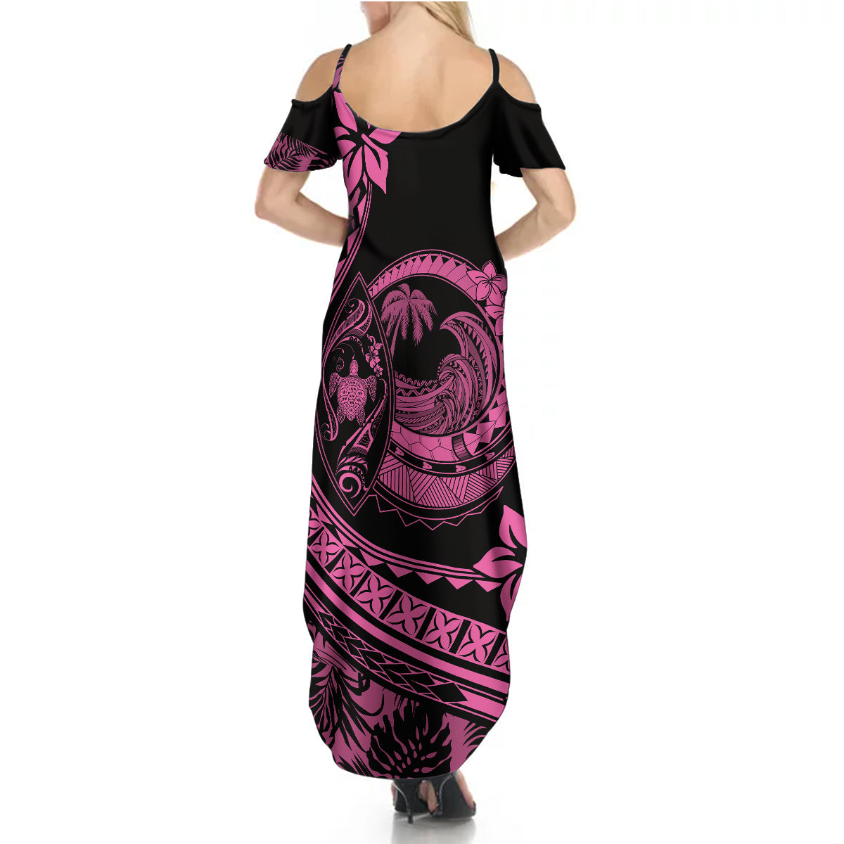 Polynesian Plumeria Summer Maxi Dress Ride The Waves - Pink - Wonder Print Shop