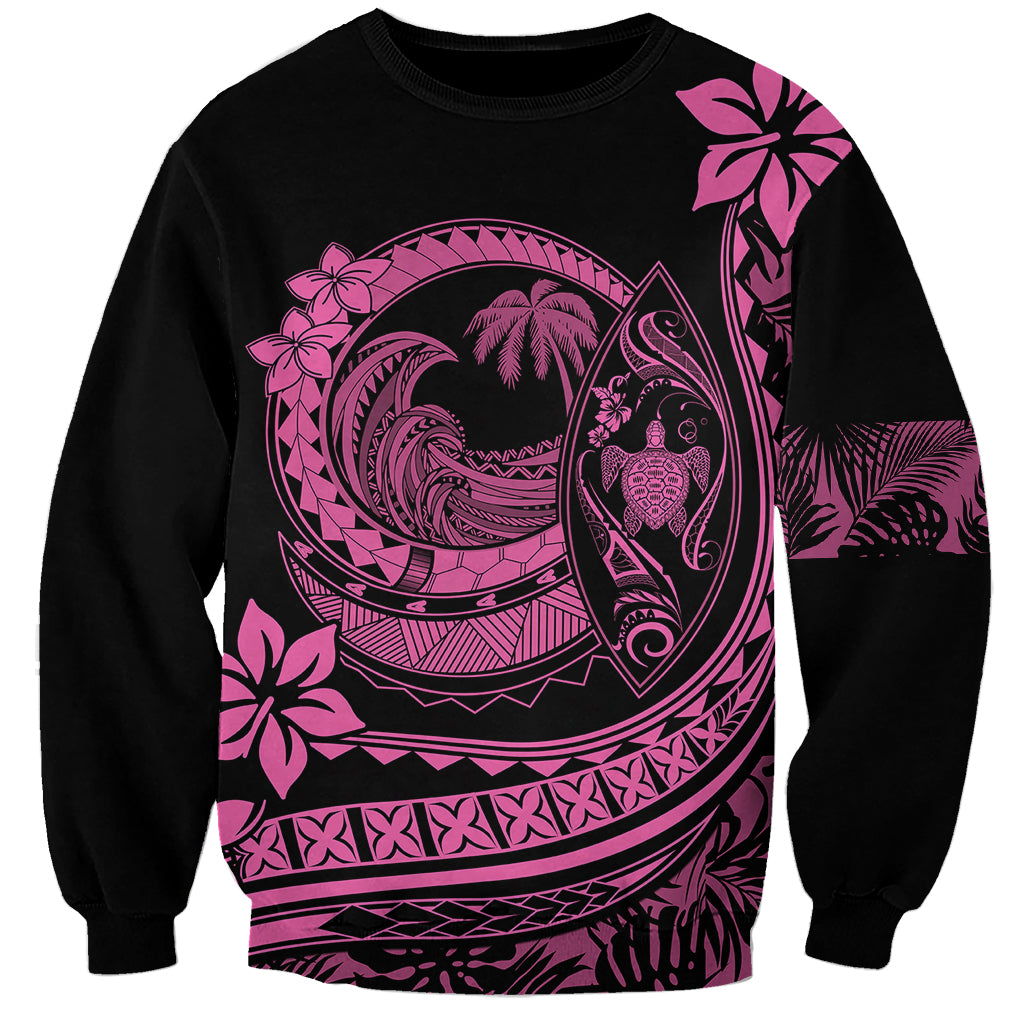 Polynesian Plumeria Sweatshirt Ride The Waves - Pink - Wonder Print Shop