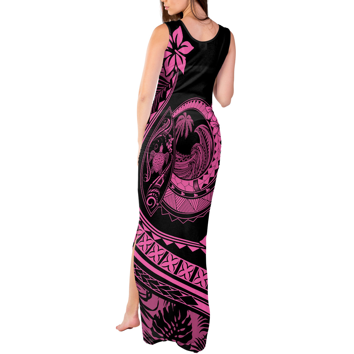 Polynesian Plumeria Tank Maxi Dress Ride The Waves - Pink - Wonder Print Shop