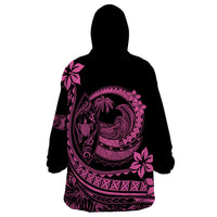Polynesian Plumeria Wearable Blanket Hoodie Ride The Waves - Pink - Wonder Print Shop
