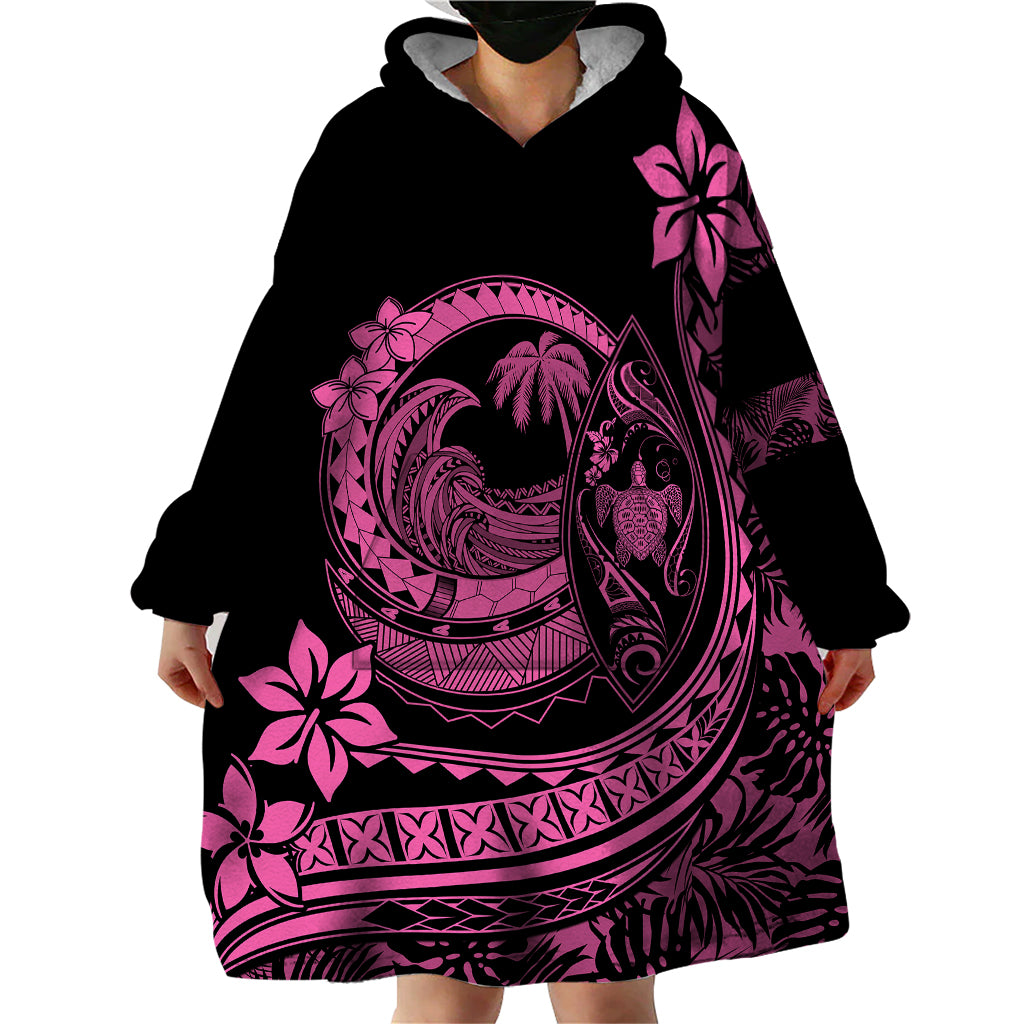 Polynesian Plumeria Wearable Blanket Hoodie Ride The Waves - Pink - Wonder Print Shop