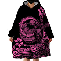 Polynesian Plumeria Wearable Blanket Hoodie Ride The Waves - Pink - Wonder Print Shop