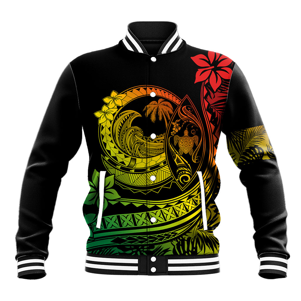 Polynesian Plumeria Baseball Jacket Ride The Waves - Reggae LT7 - Wonder Print Shop