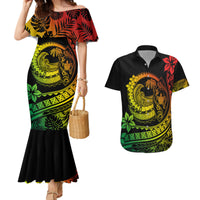 Polynesian Plumeria Couples Matching Mermaid Dress And Hawaiian Shirt Ride The Waves - Reggae LT7 - Wonder Print Shop