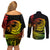 Polynesian Plumeria Couples Matching Off Shoulder Short Dress and Long Sleeve Button Shirts Ride The Waves - Reggae LT7 - Wonder Print Shop