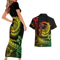 Polynesian Plumeria Couples Matching Short Sleeve Bodycon Dress and Hawaiian Shirt Ride The Waves - Reggae LT7 - Wonder Print Shop