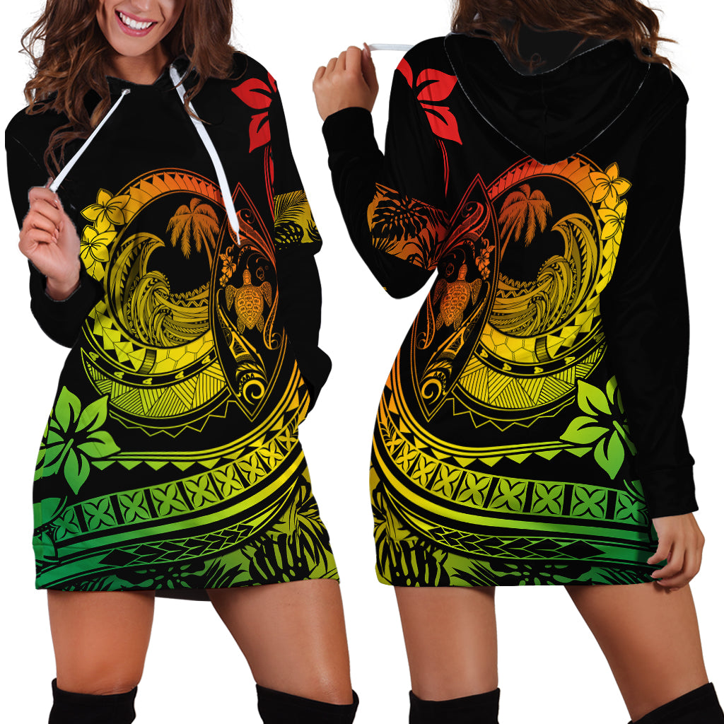Polynesian Plumeria Hoodie Dress Ride The Waves - Reggae - Wonder Print Shop