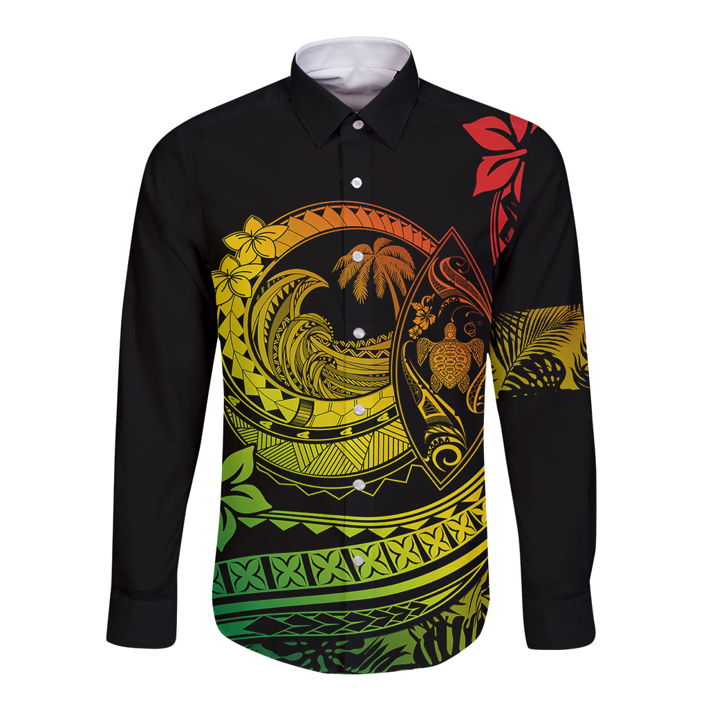 Polynesian Plumeria Long Sleeve Button Shirt Ride The Waves - Reggae - Wonder Print Shop