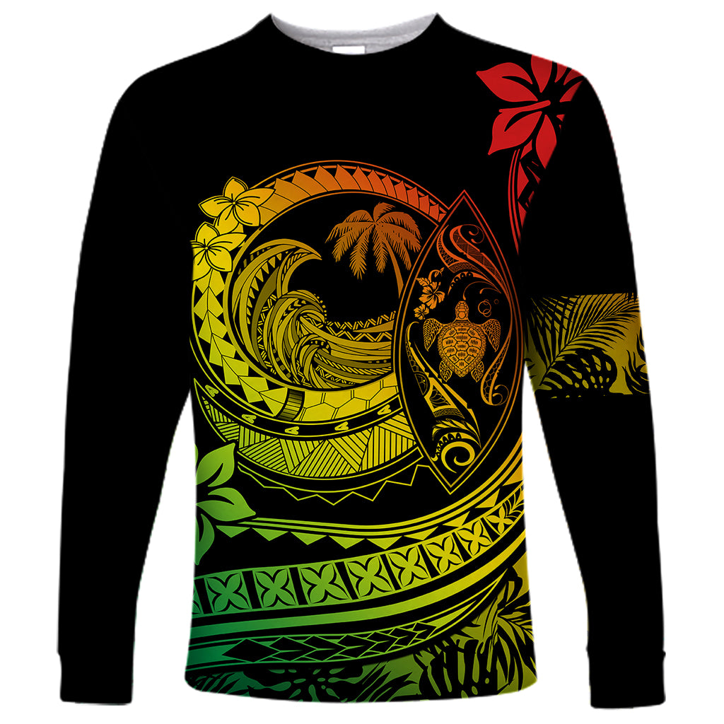 Polynesian Plumeria Long Sleeve Shirt Ride The Waves - Reggae - Wonder Print Shop