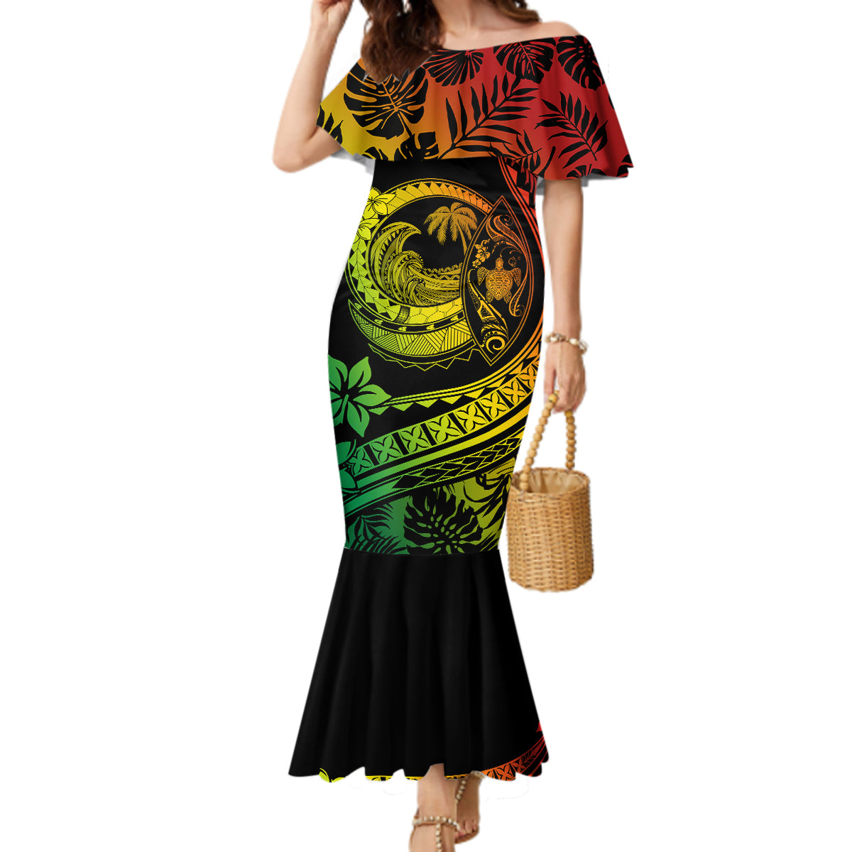 Polynesian Plumeria Mermaid Dress Ride The Waves - Reggae - Wonder Print Shop