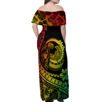 Polynesian Plumeria Off Shoulder Maxi Dress Ride The Waves - Reggae - Wonder Print Shop