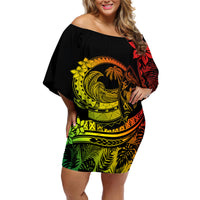 Polynesian Plumeria Off Shoulder Short Dress Ride The Waves - Reggae - Wonder Print Shop