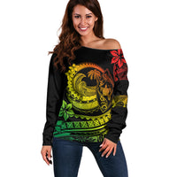 Polynesian Plumeria Off Shoulder Sweater Ride The Waves - Reggae - Wonder Print Shop