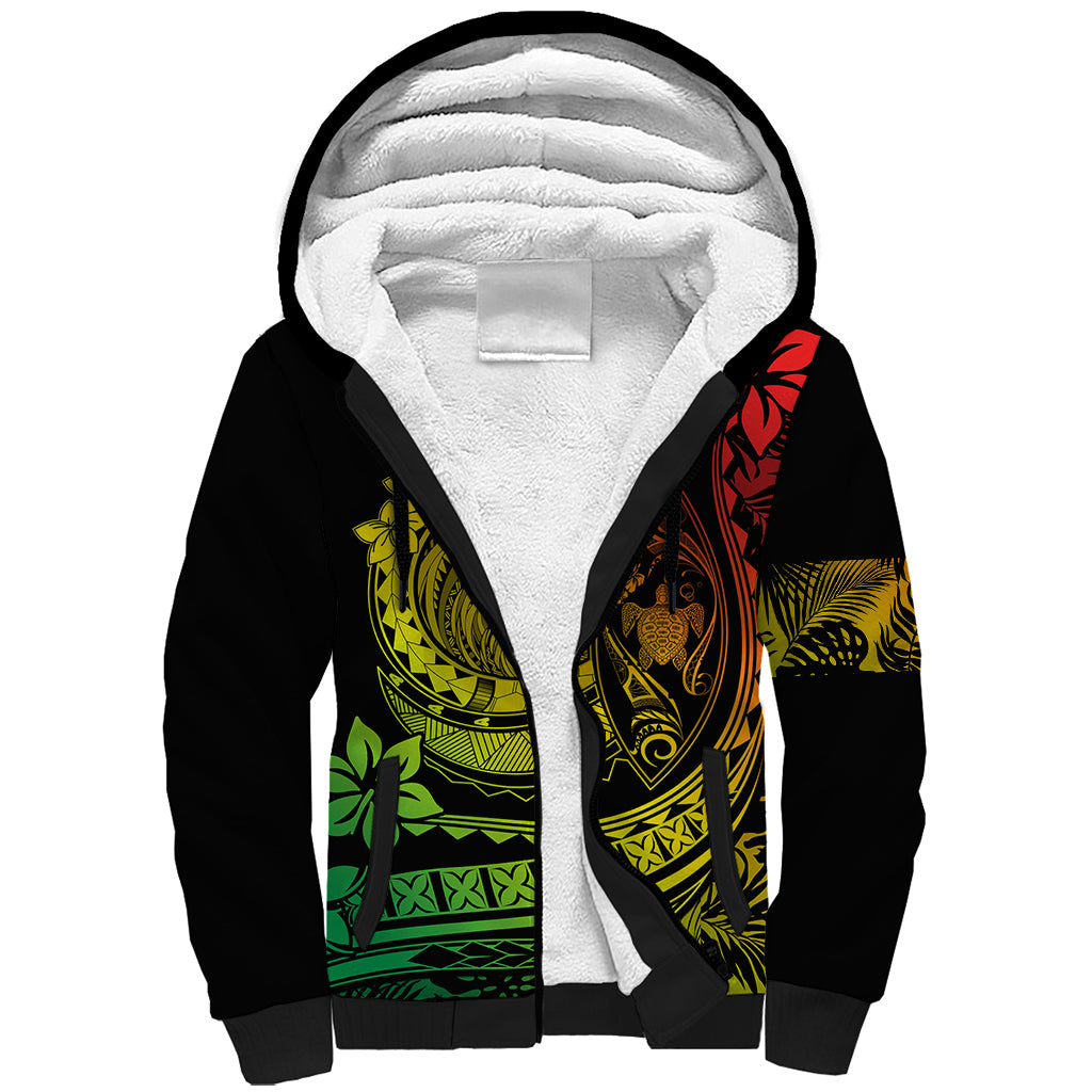 Polynesian Plumeria Sherpa Hoodie Ride The Waves - Reggae - Wonder Print Shop