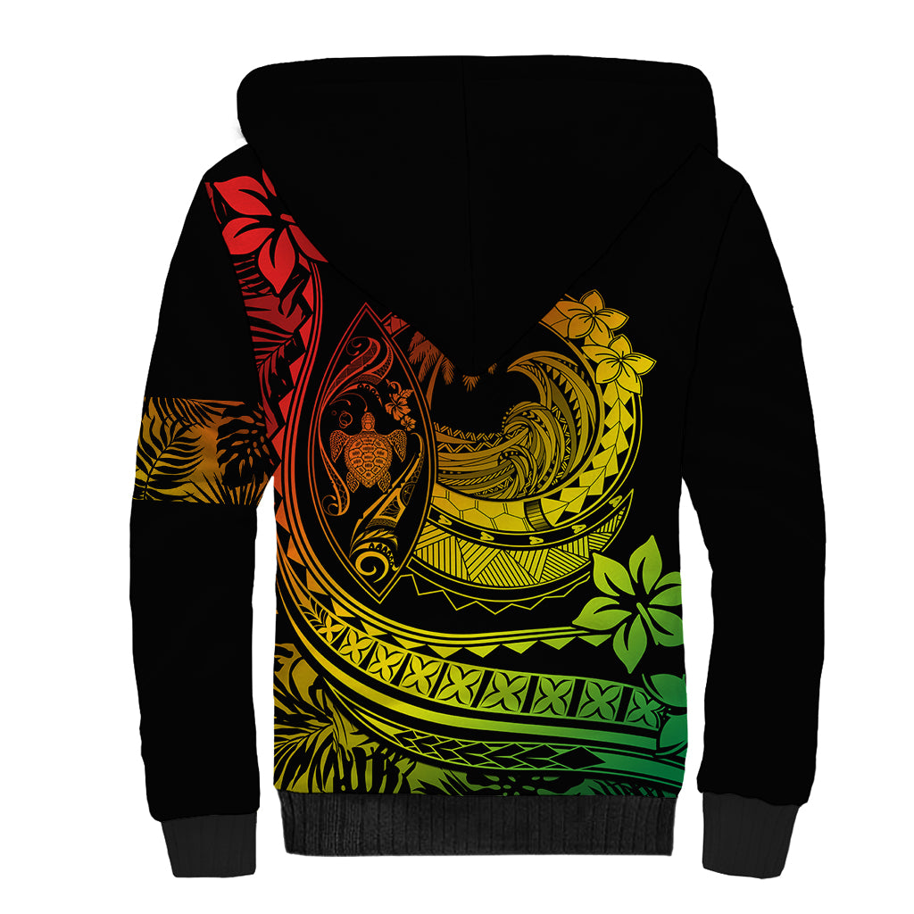 Polynesian Plumeria Sherpa Hoodie Ride The Waves - Reggae - Wonder Print Shop