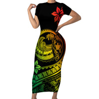 Polynesian Plumeria Short Sleeve Bodycon Dress Ride The Waves - Reggae - Wonder Print Shop