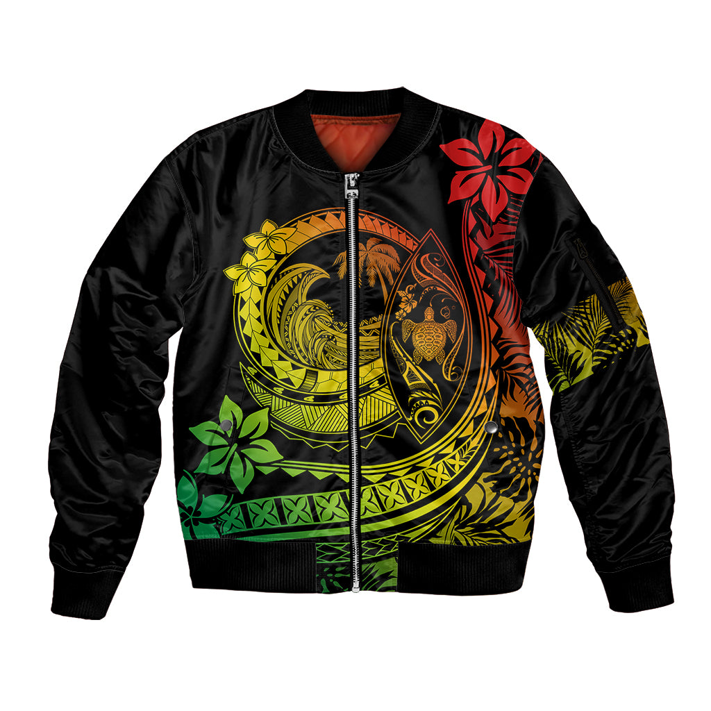 Polynesian Plumeria Sleeve Zip Bomber Jacket Ride The Waves - Reggae - Wonder Print Shop