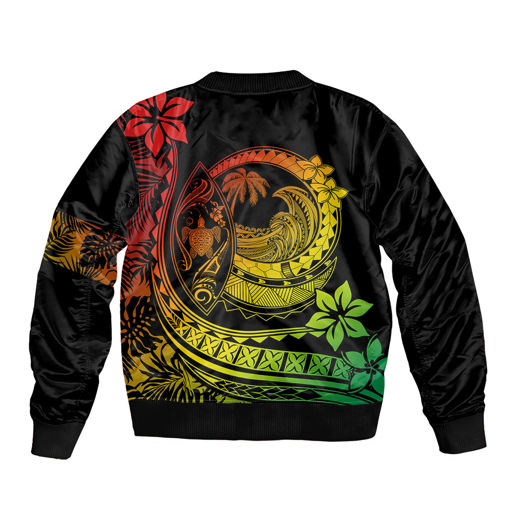 Polynesian Plumeria Sleeve Zip Bomber Jacket Ride The Waves - Reggae - Wonder Print Shop