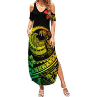 Polynesian Plumeria Summer Maxi Dress Ride The Waves - Reggae - Wonder Print Shop