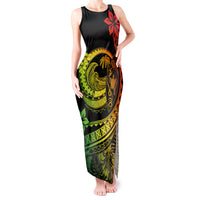 Polynesian Plumeria Tank Maxi Dress Ride The Waves - Reggae - Wonder Print Shop