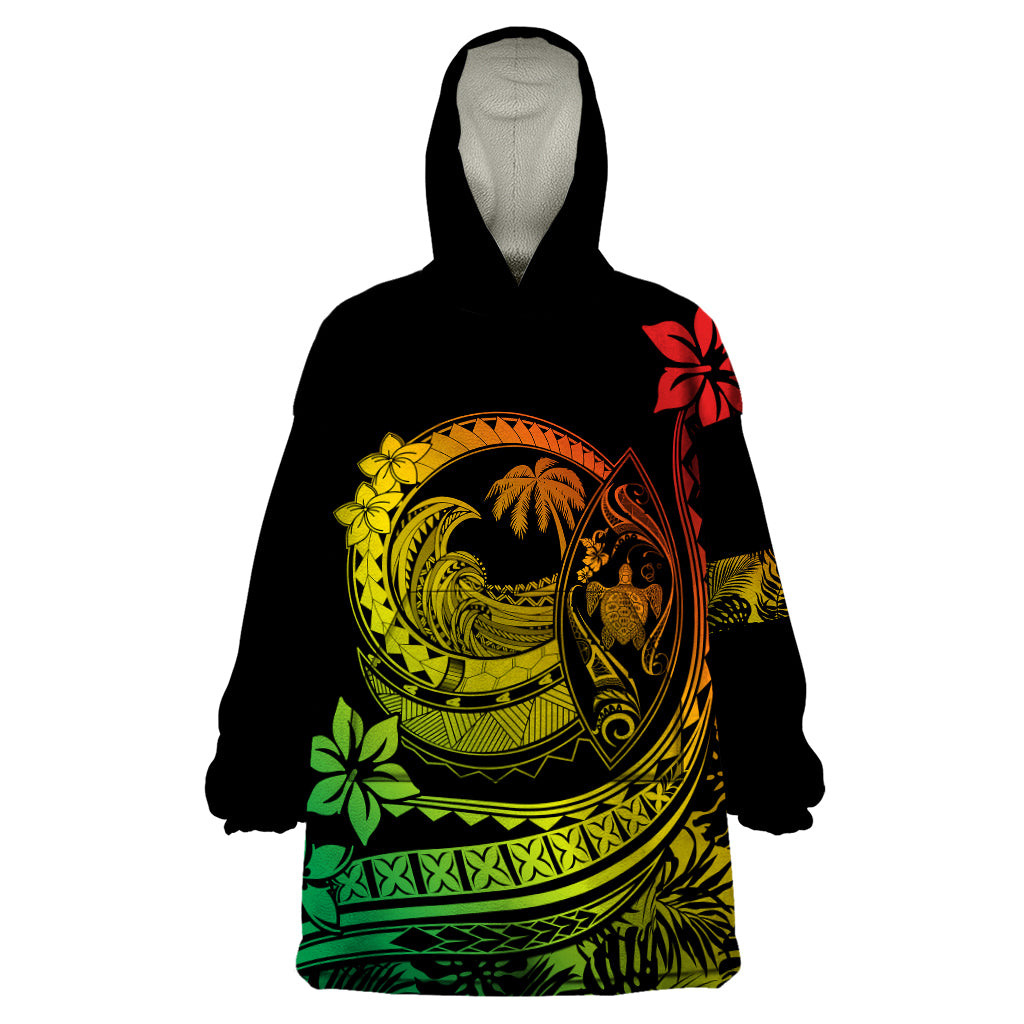 Polynesian Plumeria Wearable Blanket Hoodie Ride The Waves - Reggae - Wonder Print Shop