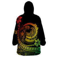 Polynesian Plumeria Wearable Blanket Hoodie Ride The Waves - Reggae - Wonder Print Shop